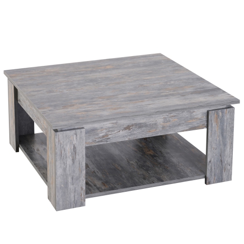 HOMCOM  Modern Coffee Table With Storage Shelf, Square Cocktail Table, Center Table for Living Room In Grey