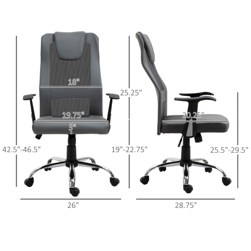 Vinsetto Chaise de Bureau à Dossier Haut en Maille Ergonomique Siège de Bureau d'Ordinateur Épais Rembourré Appui-Tête avec Accoudoir Bureau Gris