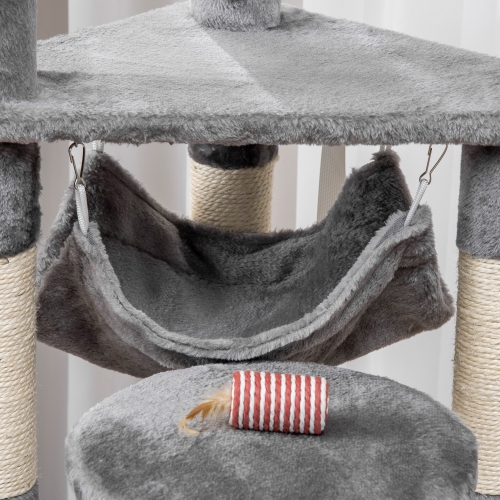 PawHut Cat Tree, 52" Multi-Level Cat Tower with Hammock, Cat Bed, Sisal Scratching Posts, Grey