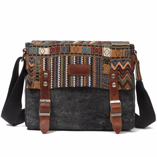 Canvas messenger bag dark grey with embroidered flap