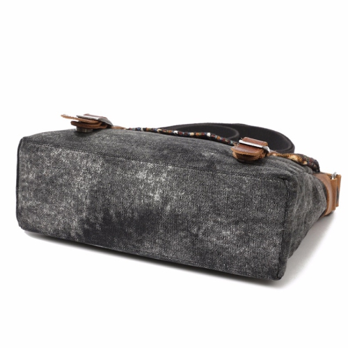 Canvas messenger bag dark grey with embroidered flap