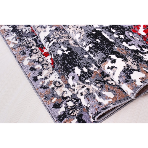 Grayton Traditional Gray Red Area Rug 3'9" x 5'5"