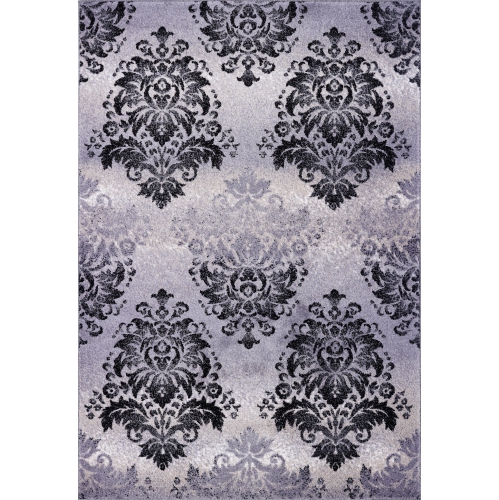 Milan Grey Black Damask Area Rug 5'2" x 7'5"