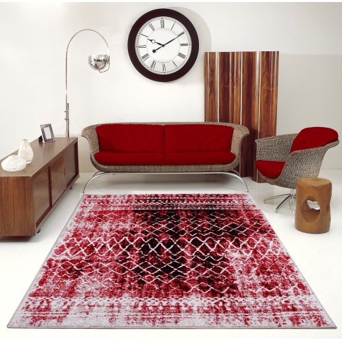 Verona Red Black Diamond Pattern Area Rug 5'2" x 7'5"