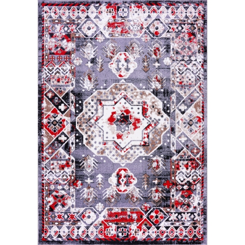 Athens Red Gray Geometric Traditional Area Rug 7'10" x 10'5"