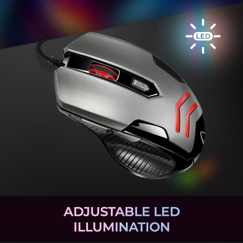 Adesso iMouse X1 Multi-Color 6-Button Gaming Mouse with Optical Sensor, DPI Switch & LED Backlight - Ergonomic, Ambidextrous Design, High Precision
