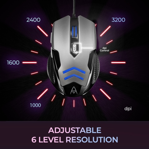 Adesso iMouse X1 Multi-Color 6-Button Gaming Mouse with Optical Sensor, DPI Switch & LED Backlight - Ergonomic, Ambidextrous Design, High Precision