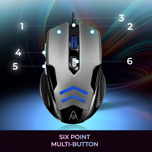Adesso iMouse X1 Multi-Color 6-Button Gaming Mouse with Optical Sensor, DPI Switch & LED Backlight - Ergonomic, Ambidextrous Design, High Precision