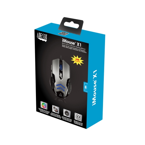 Adesso iMouse X1 Multi-Color 6-Button Gaming Mouse with Optical Sensor, DPI Switch & LED Backlight - Ergonomic, Ambidextrous Design, High Precision