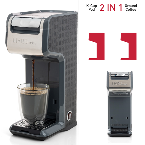 2 in 1 Single Serve K-Cup Pods & Carafe Pods & Capsule Coffee Machines or Ground Coffee,Coffee Maker Coffee Brewer -Grey