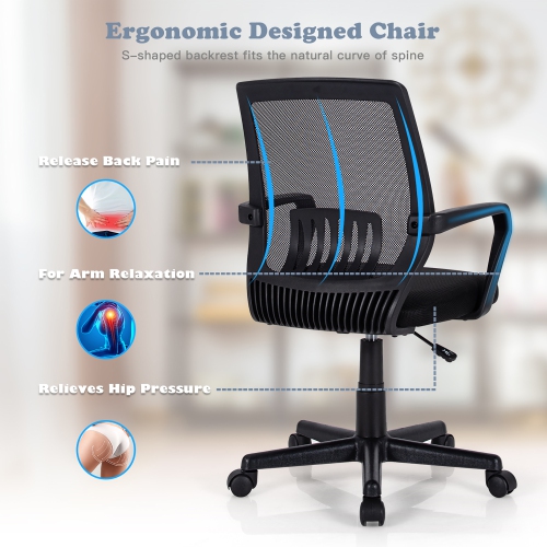 Costway Mid-Back Mesh Chair Height Adjustable Executive Chair w/ Lumbar Support