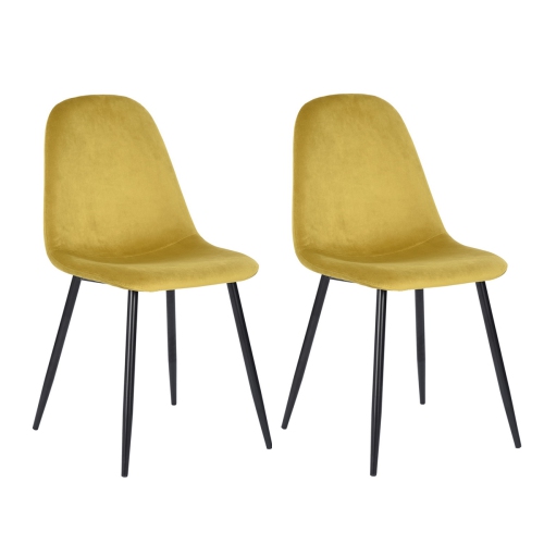 FURNITURER  Set Of 2 Velvet Side Chairs With Black Metal Legs In Yellow