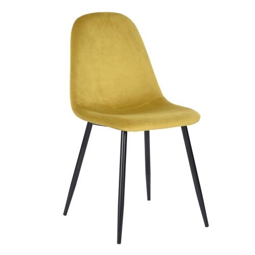 Set of 2 Yellow Velvet Side Chairs with Black Metal Legs