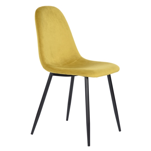 Set of 2 Yellow Velvet Side Chairs with Black Metal Legs