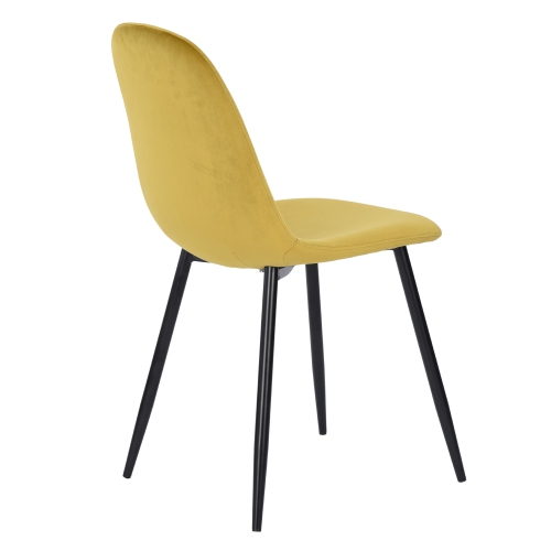 Set of 2 Yellow Velvet Side Chairs with Black Metal Legs