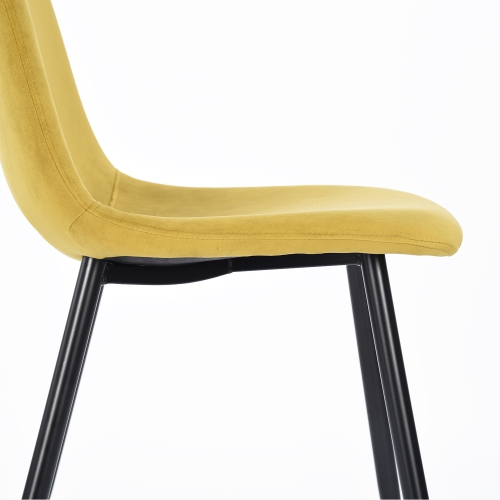 Set of 2 Yellow Velvet Side Chairs with Black Metal Legs