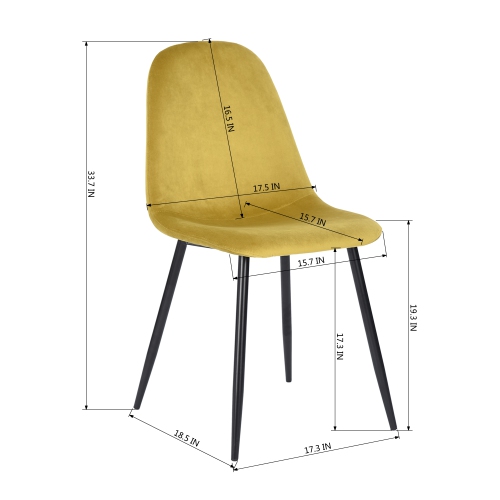 Set of 2 Yellow Velvet Side Chairs with Black Metal Legs