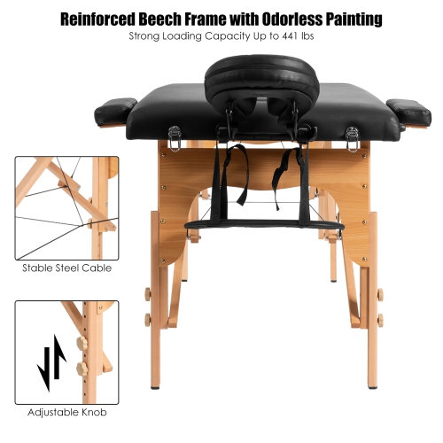 Costway 2-Section 84" Portable Massage Table Facial SPA Bed Tattoo W/ Carry Case