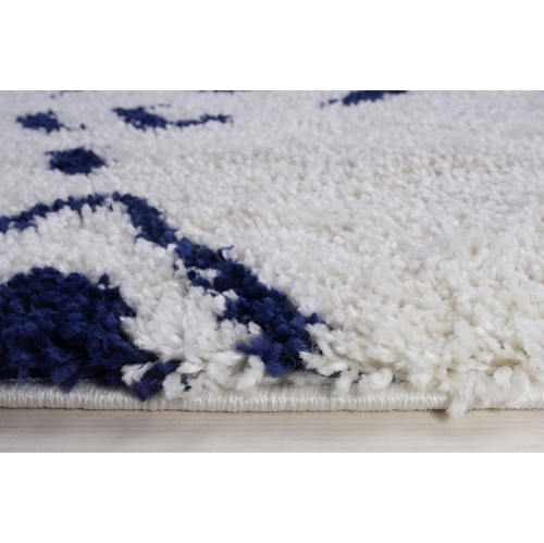 Kenitra Shaggy White Dark Blue Area Rug 3'11" x 5'7"