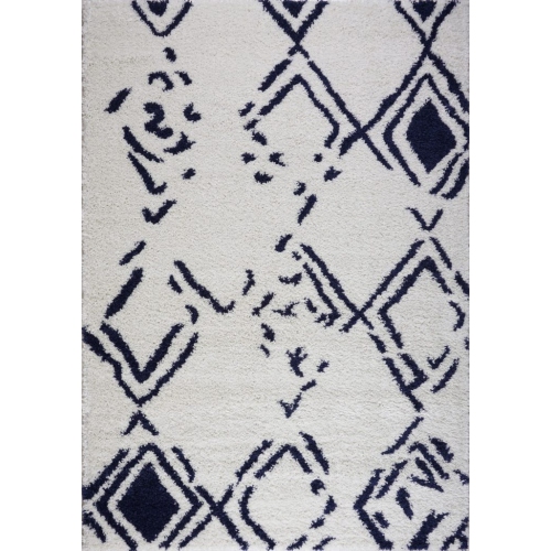 LA DOLE RUGS  Kenitra Shaggy White Dark Area Rug 5'2" X 7'5" In Blue