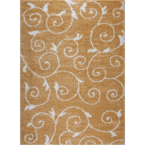 LA DOLE RUGS  Rabat Shaggy Dark White Spirals Area Rug 6'5" X 9'5" In Yellow
