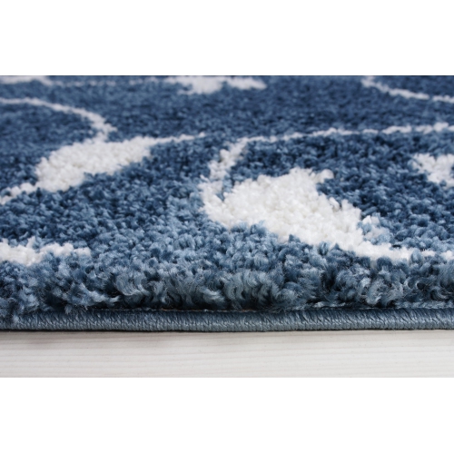 Rabat Shaggy Blue White Spirals Area Rug 3'11" x 5'7"