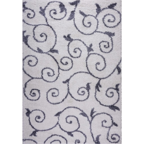 Rabat Shaggy White Dark Gray Spirals Area Rug 5'2" x 7'5"