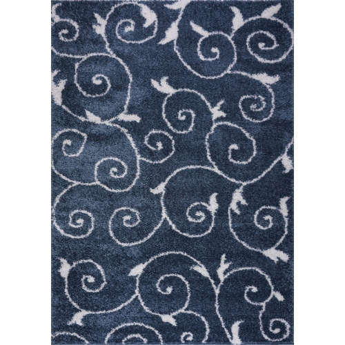 LA DOLE RUGS  Rabat Shaggy White Spirals Area Rug 5'2" X 7'5" In Blue