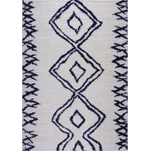 Image 1 of 5.. Casablanca Shaggy White Dark Blue Area Rug 2'7" x 4'11"