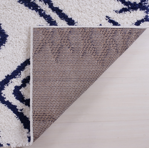 Casablanca Shaggy White Dark Blue Area Rug 2'7" x 4'11"