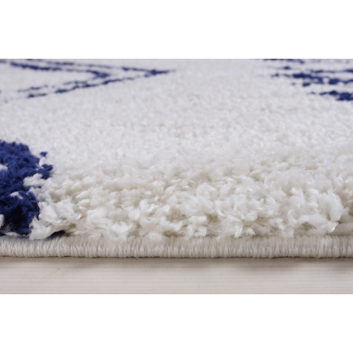 Casablanca Shaggy White Dark Blue Area Rug 3'11" x 5'7"