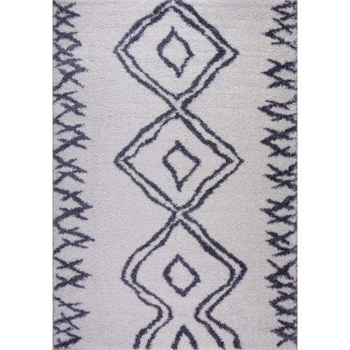 LA DOLE RUGS  Casablanca Shaggy Dark Gray Area Rug 5'2" X 7'5" In White