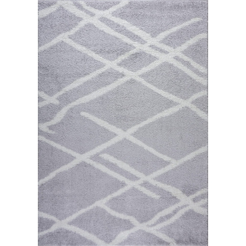 LA DOLE RUGS  Tangier Shaggy Light Gray Area Rug 6'5" X 9'5" In White
