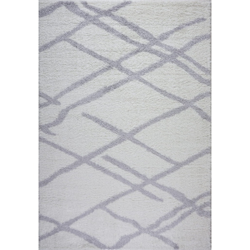 LA DOLE RUGS  Tangier Shaggy Light Gray Area Rug 3'11" X 5'7" In White