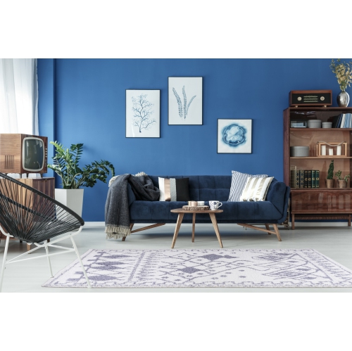 Asilah Shaggy White Dark Gray Area Rug 3'11" x 5'7"