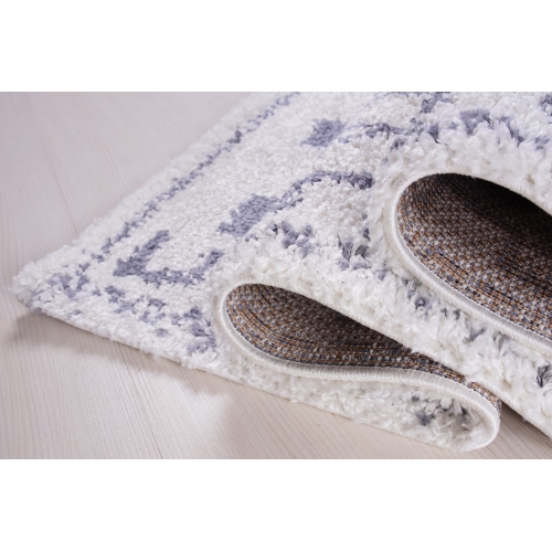 Asilah Shaggy White Dark Gray Area Rug 5'2" x 7'5"