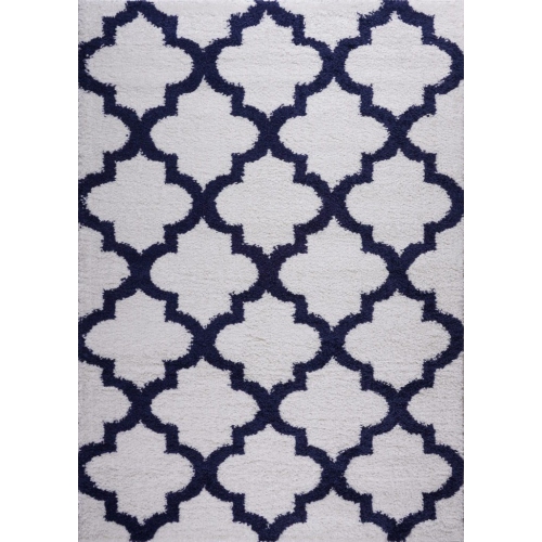 Fes Shaggy White Dark Blue Area Rug 2'7" x 4'11"