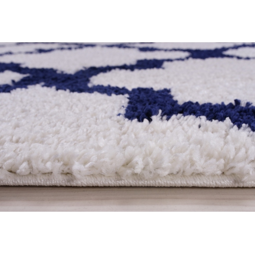 Fes Shaggy White Dark Blue Area Rug 2'7" x 4'11"