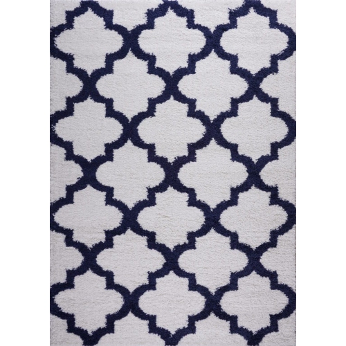 LA DOLE RUGS  Fes Shaggy White Dark Area Rug 2'7" X 9'10" In Blue