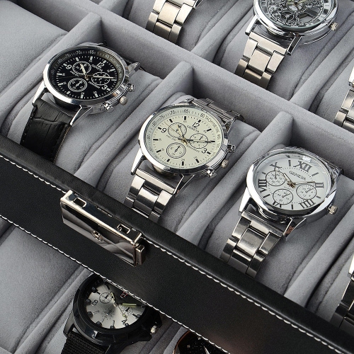 2 niveau 20 Girds coffret à bijoux Organisateur de montre verrouillable Boîte à bijoux rangement en cuir ,Gris-SortWise