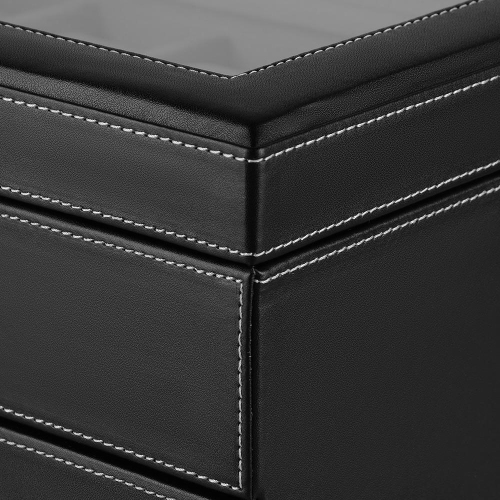 2 niveau 20 Girds coffret à bijoux Organisateur de montre verrouillable Boîte à bijoux rangement en cuir ,Gris-SortWise