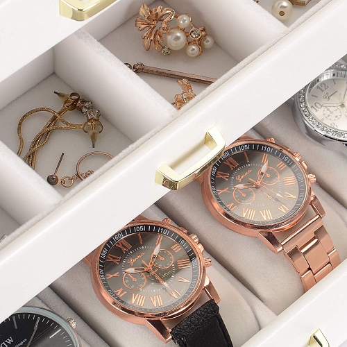 6 Layers Large Leather Jewelry Boxes Table Top Jewelry Chest And Removeable Drawers Friend Birthday Gift/ White- SortWise