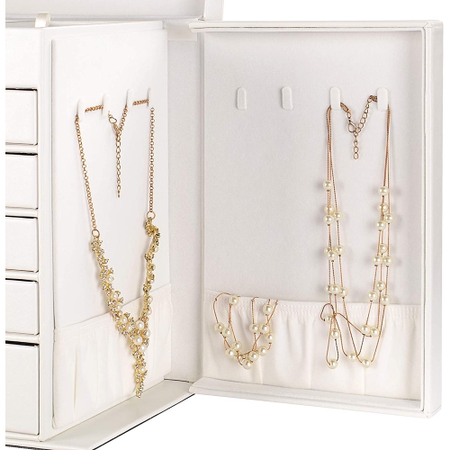 6 Layers Large Leather Jewelry Boxes Table Top Jewelry Chest And Removeable Drawers Friend Birthday Gift/ White- SortWise