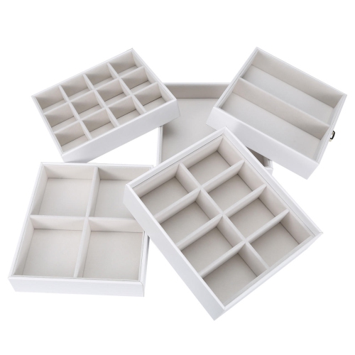 6 Layers Large Leather Jewelry Boxes Table Top Jewelry Chest And Removeable Drawers Friend Birthday Gift/ White- SortWise