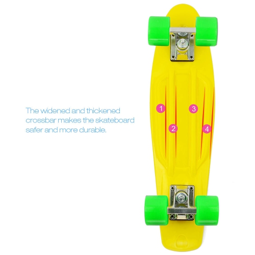 Planche à roulettes rétro en plastique de 22 po avec outil en T pour patin tout-en-un, planche à roulettes de banane de surf de rue Cruiser