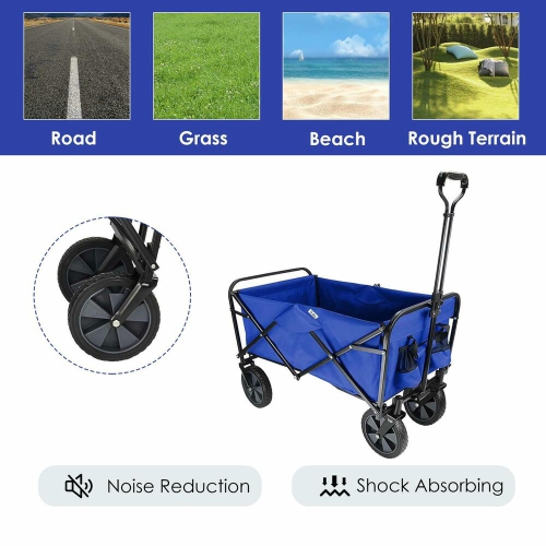 Outdoor Folding Wagons, Collapsible Camping Utility Wagon Carts Beach Garden Shopping Grocery Cart, Blue