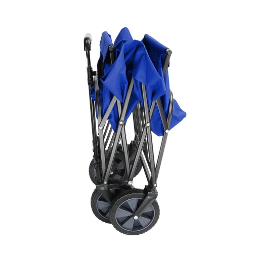 Outdoor Folding Wagons, Collapsible Camping Utility Wagon Carts Beach Garden Shopping Grocery Cart, Blue