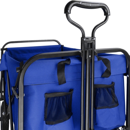 Outdoor Folding Wagons, Collapsible Camping Utility Wagon Carts Beach Garden Shopping Grocery Cart, Blue