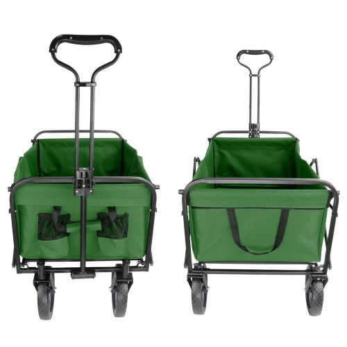 Outdoor Folding Wagons, Collapsible Camping Utility Wagon Carts Beach Garden Shopping Grocery Cart, Green