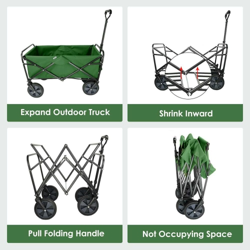 Outdoor Folding Wagons, Collapsible Camping Utility Wagon Carts Beach Garden Shopping Grocery Cart, Green